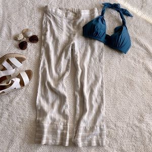 LOFT Cropped Viscose/Linen Blend Vanilla Striped Pockets Women’s Pants